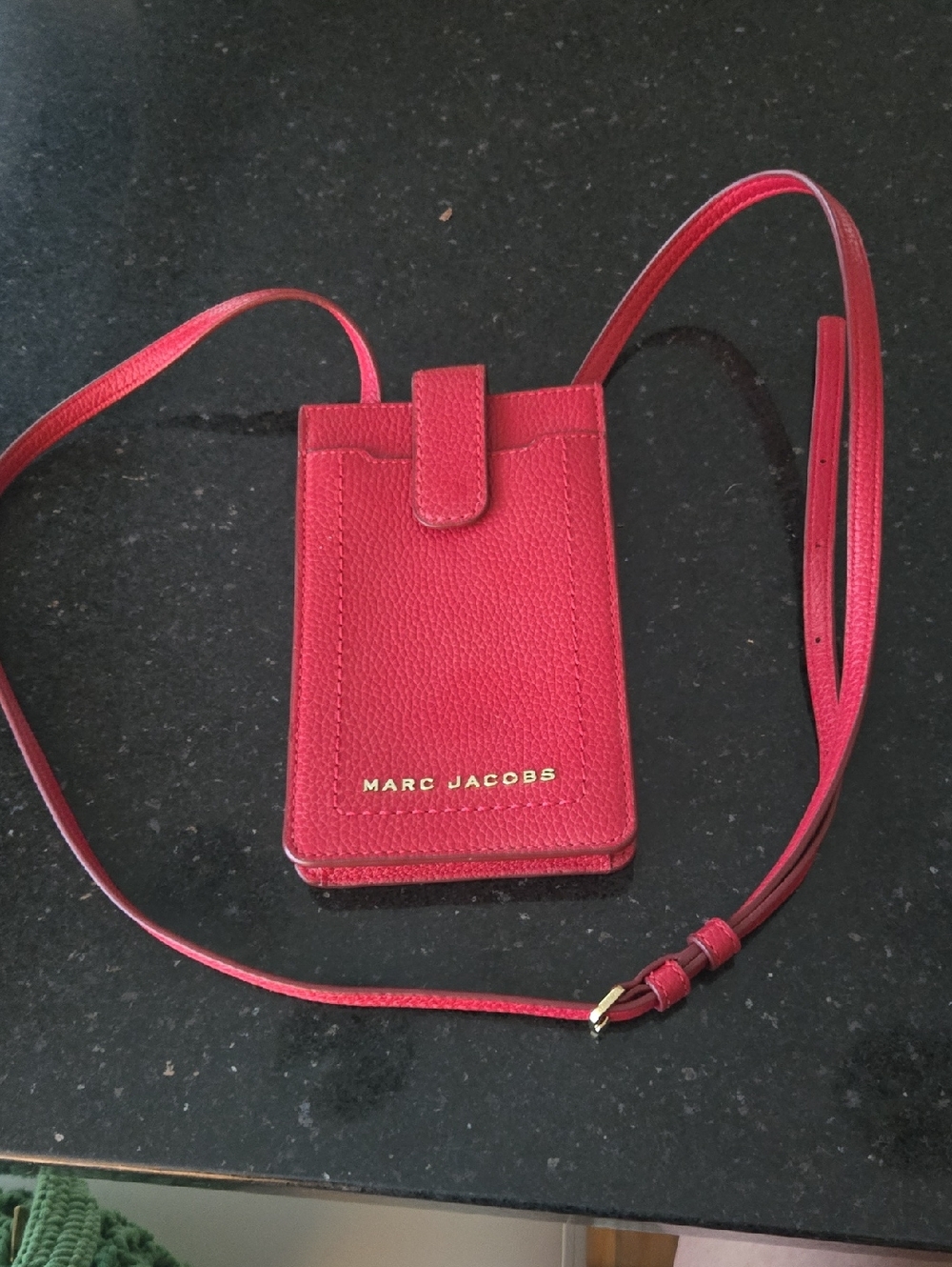 Marc Jacobs Red Leather Crossbody Phone Wallet Pouch with Gold Logo